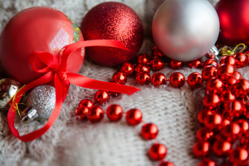 christmas adornment and festive holiday decor. red glittery embellishment assortment. balls and...