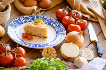 still life with spike typical Spanish potato omelette