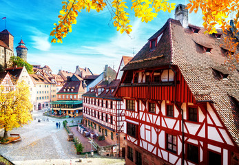 Old town of Nuremberg at sunny fall day, Germany at fall, retro toned - obrazy, fototapety, plakaty