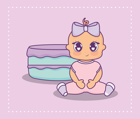 baby shower card with cake and little girl