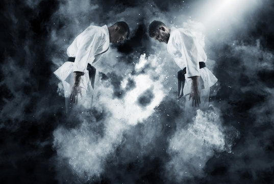 Two Male Karate Fighting