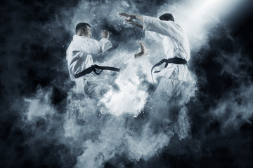 Two male karate fighting