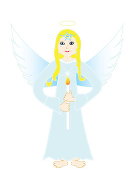 Heavenly angel with candle with on bethlehem lights. Format vector.