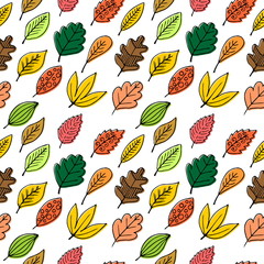 Seamless patterns of autumn leaves. Elegant and beautiful leaflets and plant elements.