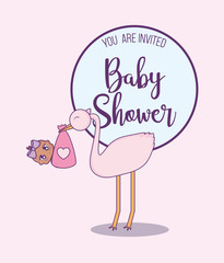 baby shower card with little girl and stork