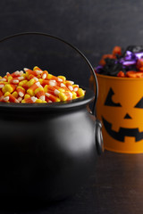 Black Cauldron For Witches FIlled with Candy Corn