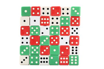 Colourful dice isolated on white background