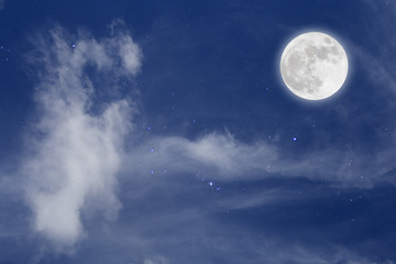 Fototapeta na wymiar Full Moon With Cloud In Starry Night. Romantic concept.