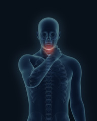 Medical image of human X-ray scan with sore throat 3d render front view