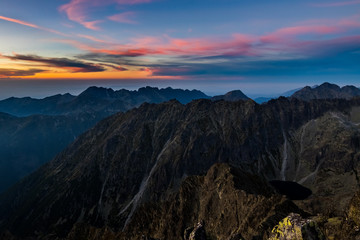 Naklejka na ściany i meble Sunset/sunrise series from the top of spectacular mountain called Krivan in High Tatras, Slovakia. 