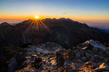 Sunset/sunrise series from the top of spectacular mountain called Krivan in High Tatras, Slovakia. 