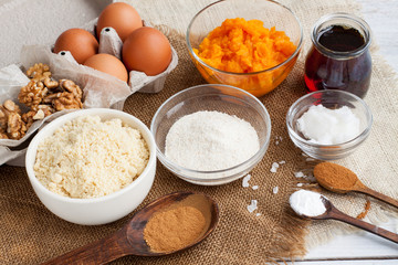 Ingredients for pumpkin pie with chocolate