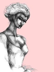 Ballerina. Hand drawn ink illustration. Artist creative painting background