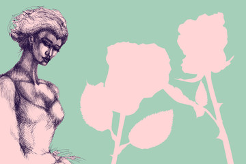 Ballerina. Hand drawn ink illustration. Artist creative painting background