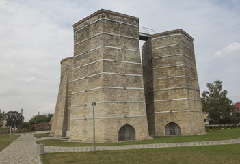 Three old vertical kilns for burning limestone in Gogoline near Opole