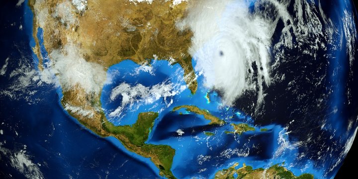 Extremely detailed and realistic high resolution 3D illustration of Hurricane Florence approaching the US East Coast. Shot from Space. Elements of this image are furnished by Nasa.