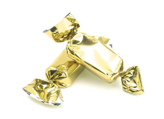 Gold Wrapped Candy on a White Background
