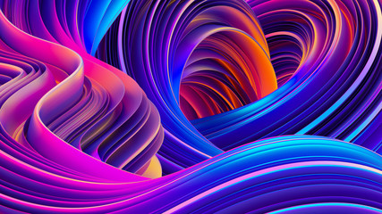 3D rendering abstract background with holographic twisted shapes in motion