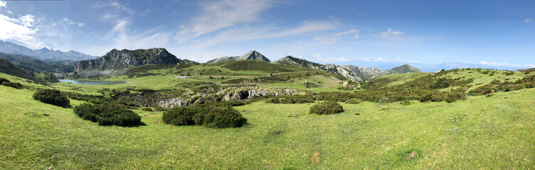 Fototapeta na wymiar Panoramic landscape near Covadonga Lakes, Picos de Europa, Asturias, Spain