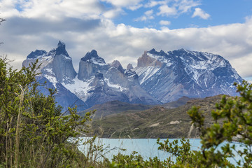 View on Cerro Paine Grande and Lago Pehoe in Patagonia