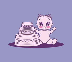 baby shower card with little girl and cake