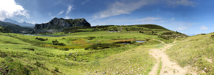Obraz premium Panoramic landscape near Covadonga Lakes, Picos de Europa, Asturias, Spain