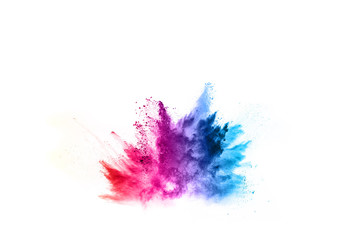 Naklejka na ściany i meble Colorful powder explosion on white background. Colored cloud. Colorful dust explode. Paint Holi.