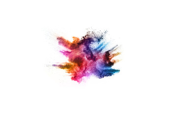 Fototapeta na wymiar Colorful powder explosion on white background. Colored cloud. Colorful dust explode. Paint Holi.