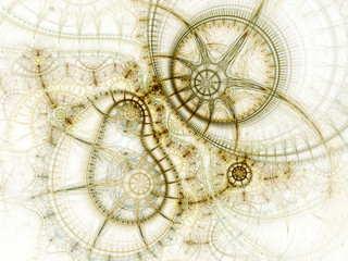 Golden fractal clockwork, digital artwork for creative graphic design