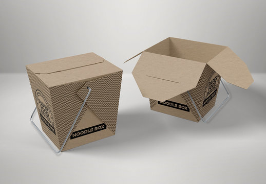 Two Flap Closure Takeout Food Boxes with Handles Mockup