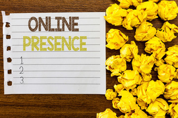 Handwriting text Online Presence. Concept meaning existence of someone that can be found via an...