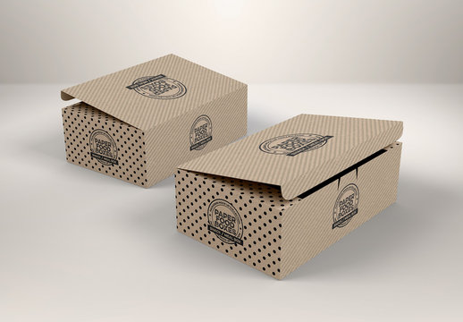 2 Cardboard Boxes with Folding Lids Mockup