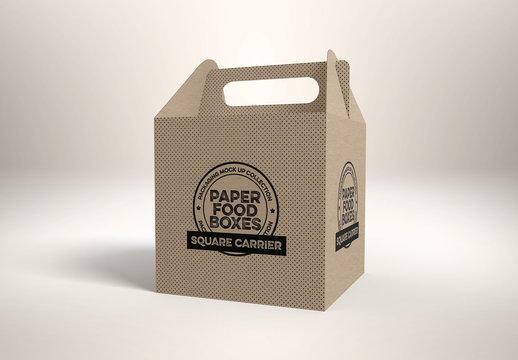 Square Cardboard Box with Handle Mockup