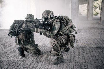 U.S. Marines took a defensive position in the destroyed building