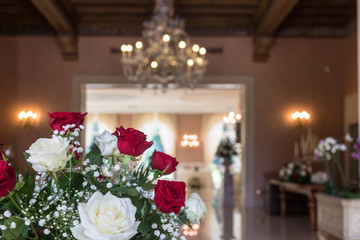 Beautiful flowers in an elegant ball room