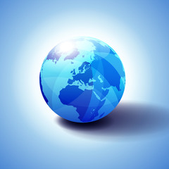 Europe, Middle East and Africa Background with Globe Icon 3D illustration, Glossy, Shiny Sphere with Global Map in Subtle Blues giving a transparent feel.