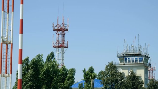 Exterior view of air traffic control tower. 4K