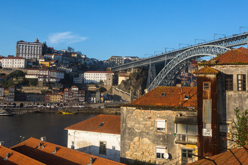 Fototapeta na wymiar Top view of Porto downtown and Douro river, Portugal.
