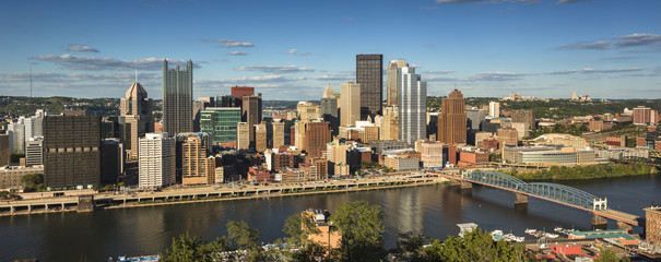 Panoramic view of downtown skyline in Pittsburgh Pennsylvania