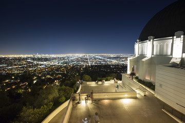 Cityscape downtown view of Los Angeles California USA from the Griffith Observatory Museum