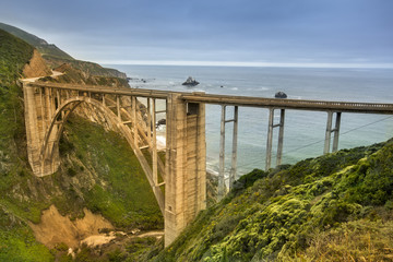 Bixby Bridge on highway 1 Big Sur coastline of the Pacific Ocean California, USA