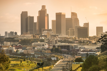 Cityscape downtown skyline view of Los Angeles California USA