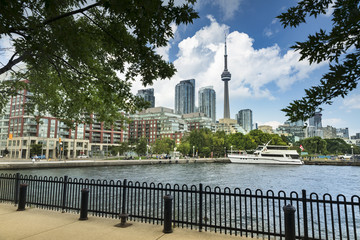 Obraz premium Downtown city view of Toronto Canada from Queens Quay and Lake Ontario