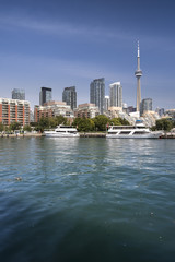 Obraz premium Downtown city view of Toronto Canada from Queens Quay and Lake Ontario