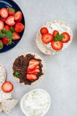 Healthy Snack from Rice Cakes with Hazelnut Spread, Ricotta Chee