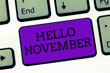 Conceptual hand writing showing Hello November. Business photo text Welcome the eleventh month of the year Month before December.