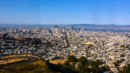 Fototapeta na wymiar View Of Downtown San Francisco From Twin Peaks At Sunset
