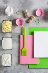 Cooking baking for kids flat lay background