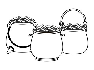 Set of pot with coins in black and white