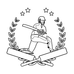 Cricket player with bat in black and white